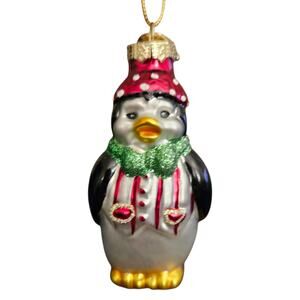 Thomas Pacconi Glass Penguin Ornament Red Hat Green Scarf 3"